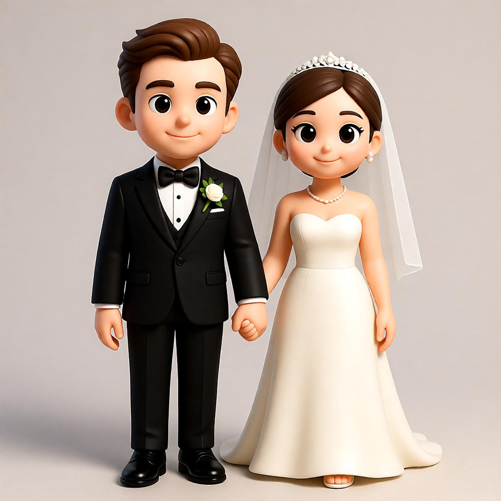 Custom 3D Figure Wedding Commemorative Chibi Couple Figure, Strapless Wedding Dress, Wedding Collection Gift