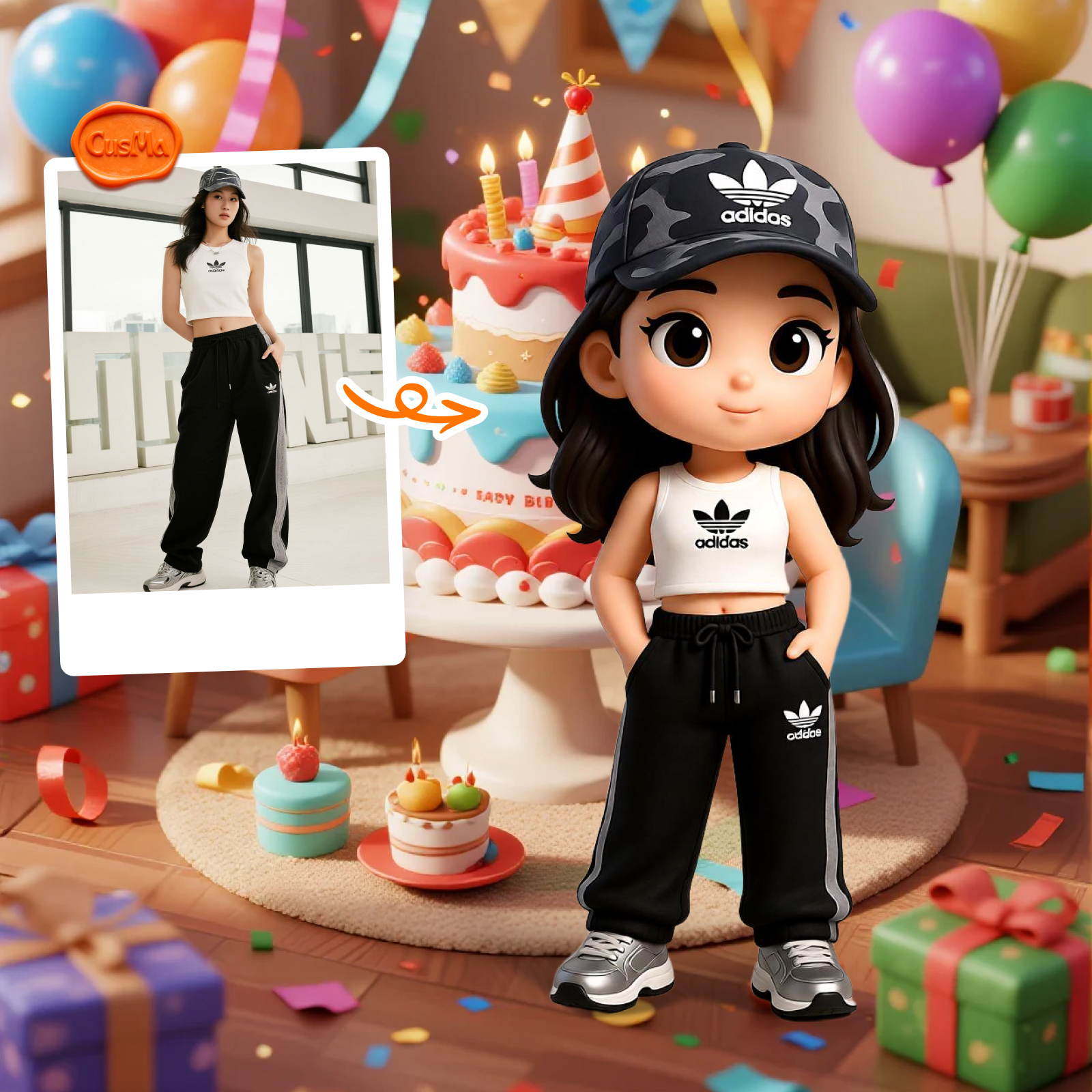 Cool Sport Style Chibi Figure, Camouflage Cap Sport Suit, Trendy Collection Gift
