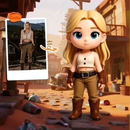 Western Cowboy Style Chibi Figure, White Vest Brown Boots, Trendy Collection Gift