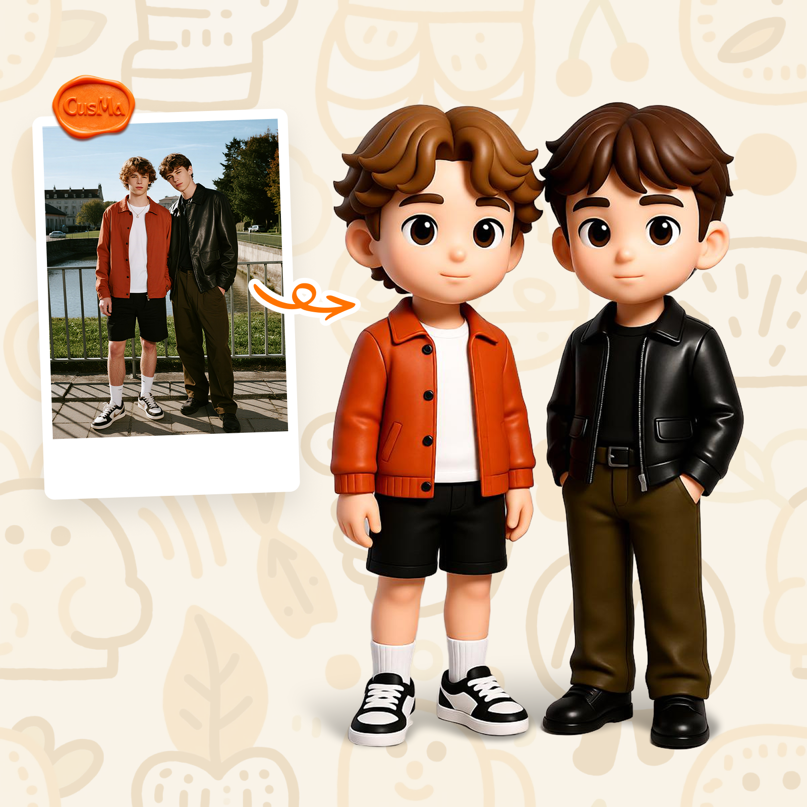 Urban Style Chibi Brothers Figure Set, Red Jacket / Black Leather Jacket, Trendy Collection Gift