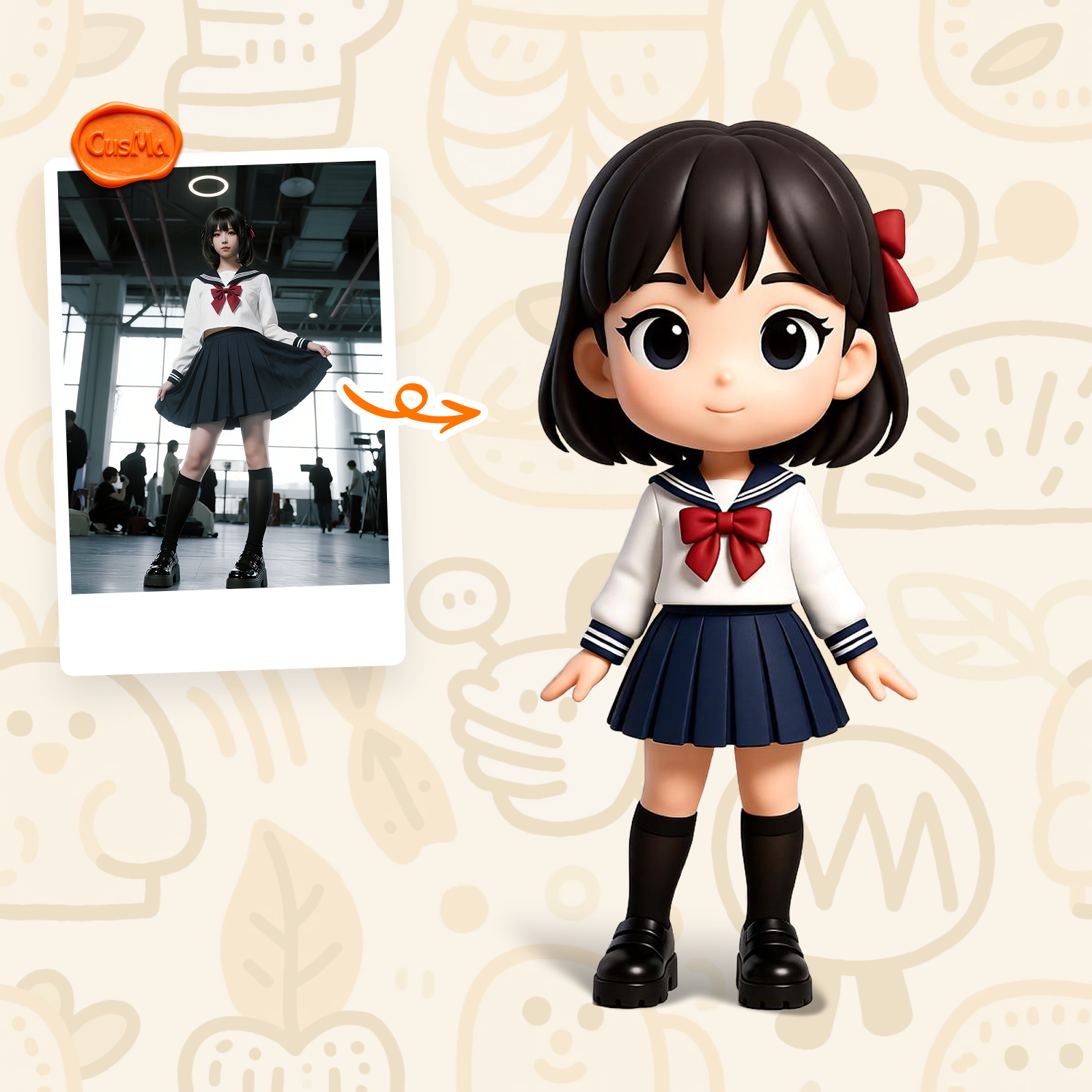 Campus Sailor Suit Chibi Figure, Blue-White-Red Bow, Student Collection Gift
