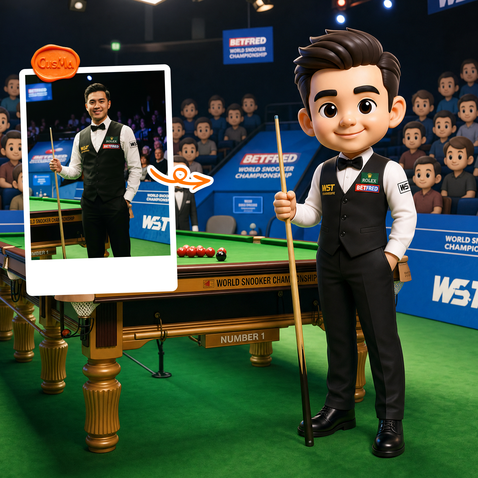 Custom 3D Figure Gentleman Snooker Chibi Player Figure Set, Snooker Championship, Trendy Collection Gift