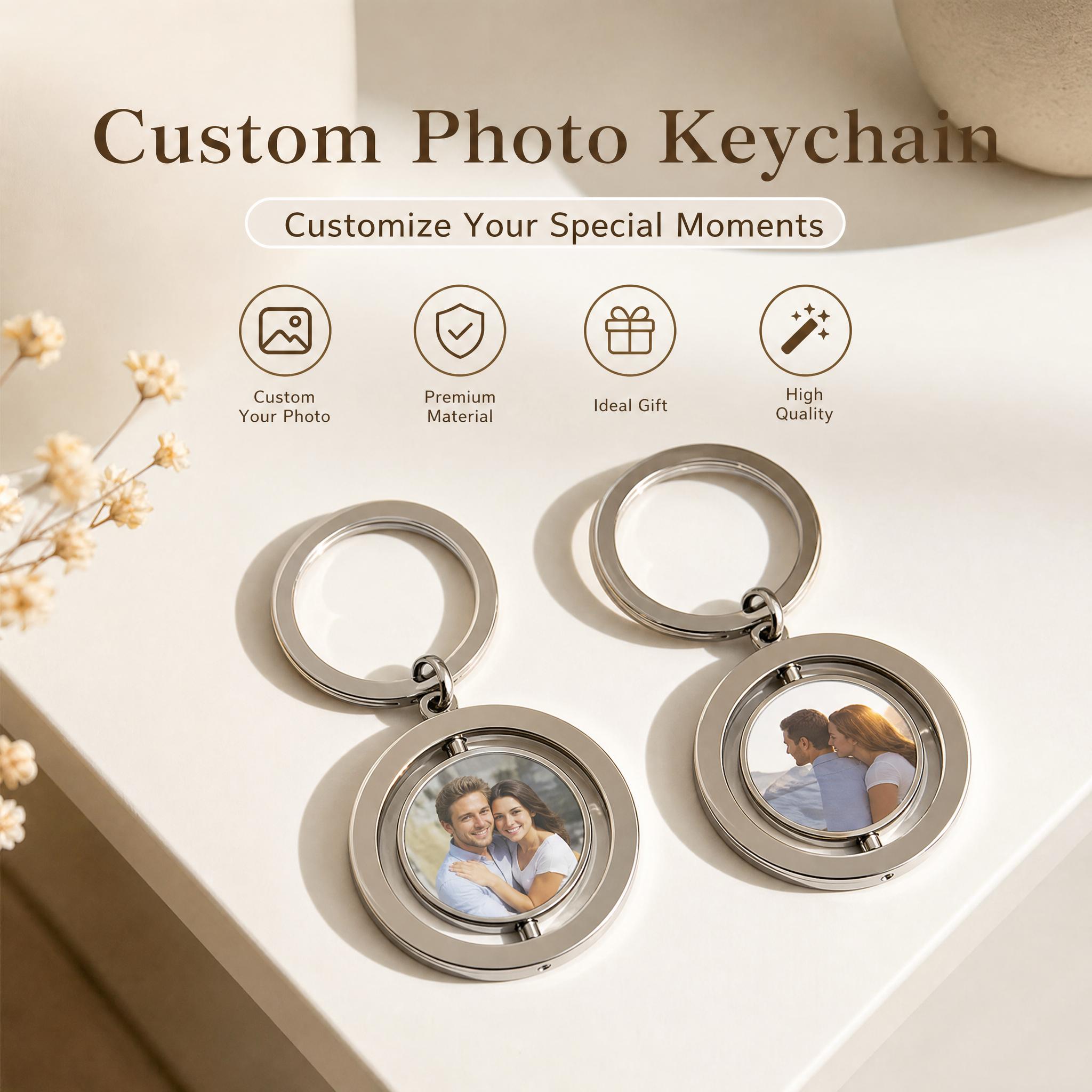 Custom Photo Rotating Keychain – Personalized Double-Sided Keepsake