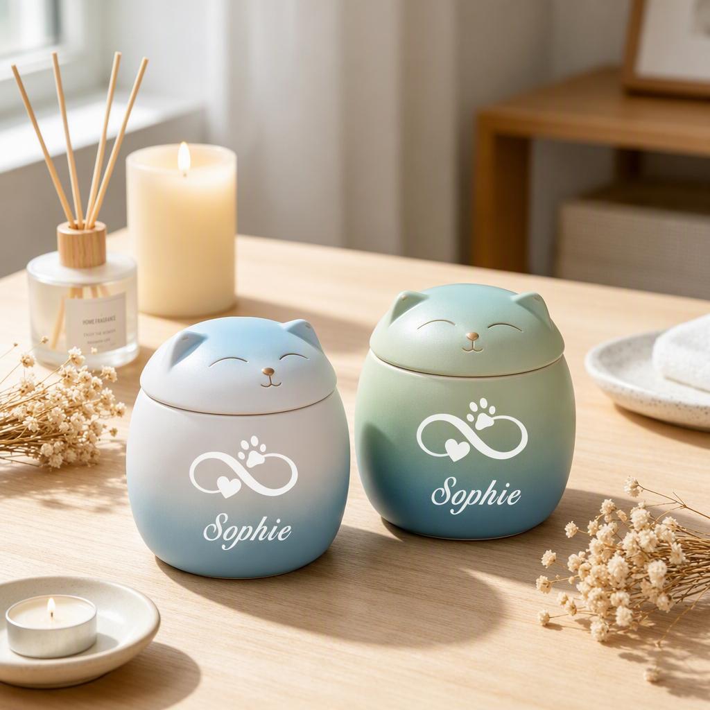 Custom Ceramic Cat Memorial Urn – Personalized Pet Ashes Keepsake