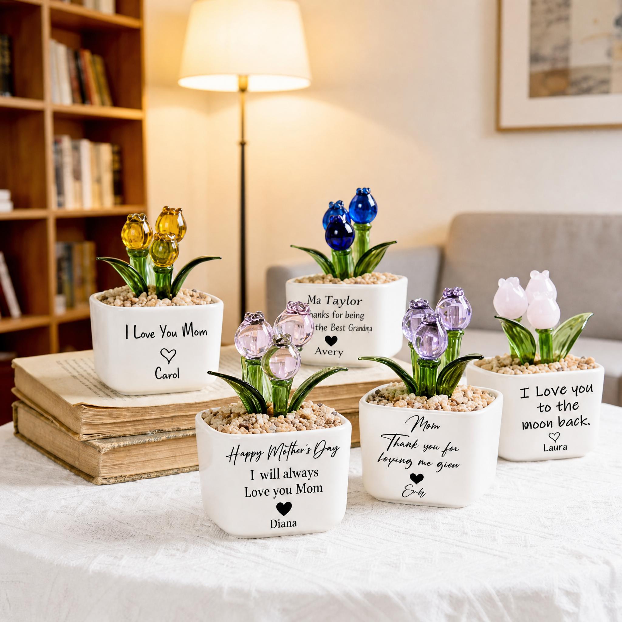 Custom Glass Tulip Flower Pot – Personalized Photo Vase