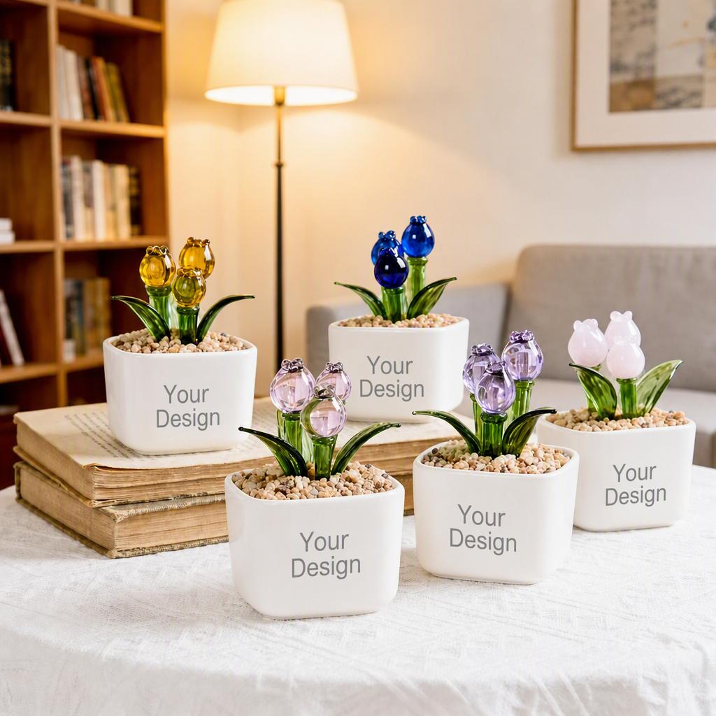 Custom Glass Tulip Flower Pot – Personalized Photo Vase