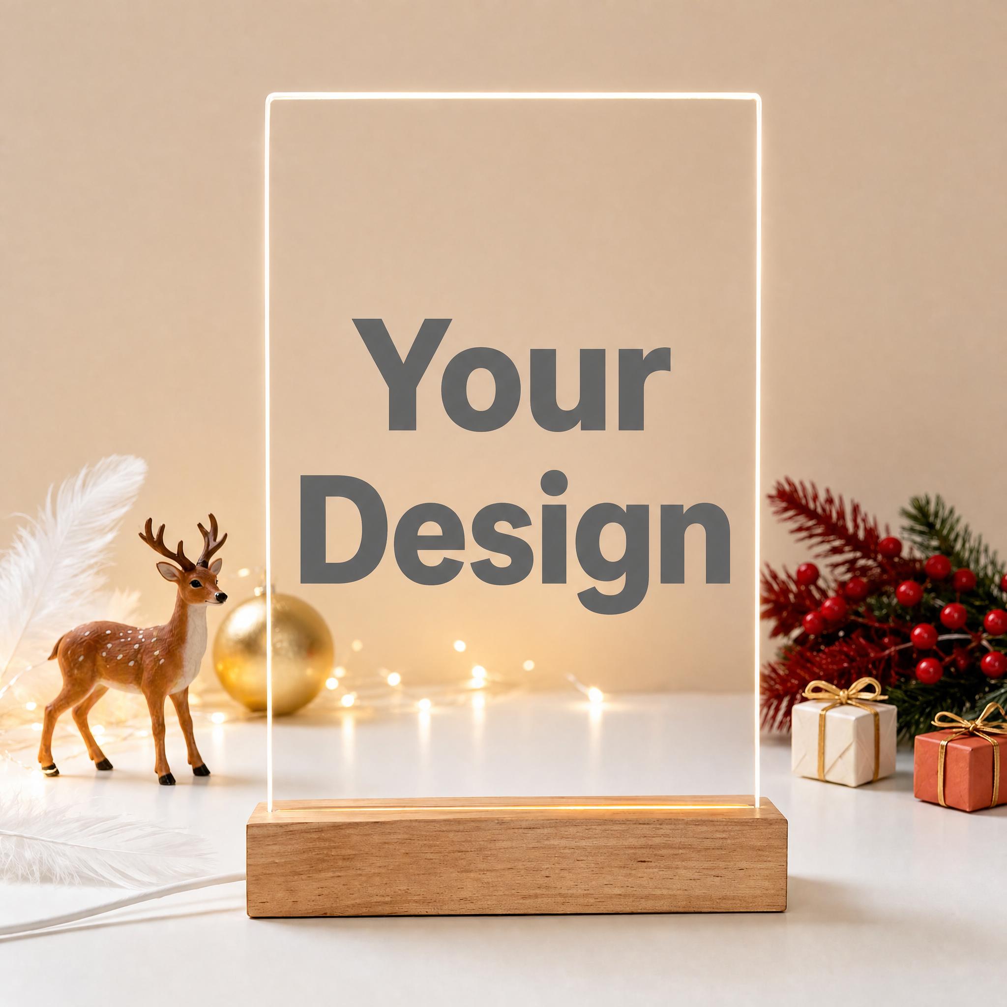 Custom Wooden Base Night Light – Personalized Photo Acrylic Lamp
