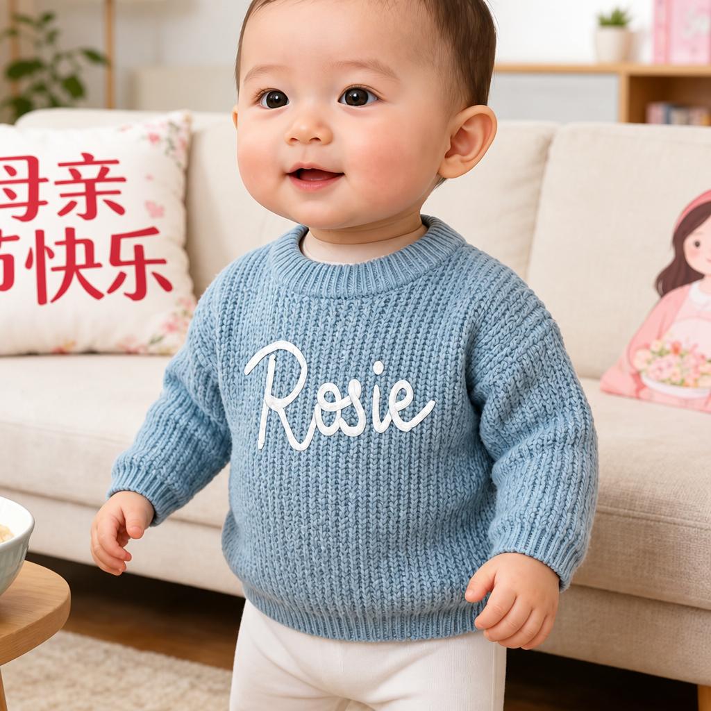 Custom Hand-Embroidered Kids Sweater – Personalized Baby & Toddler Sweater