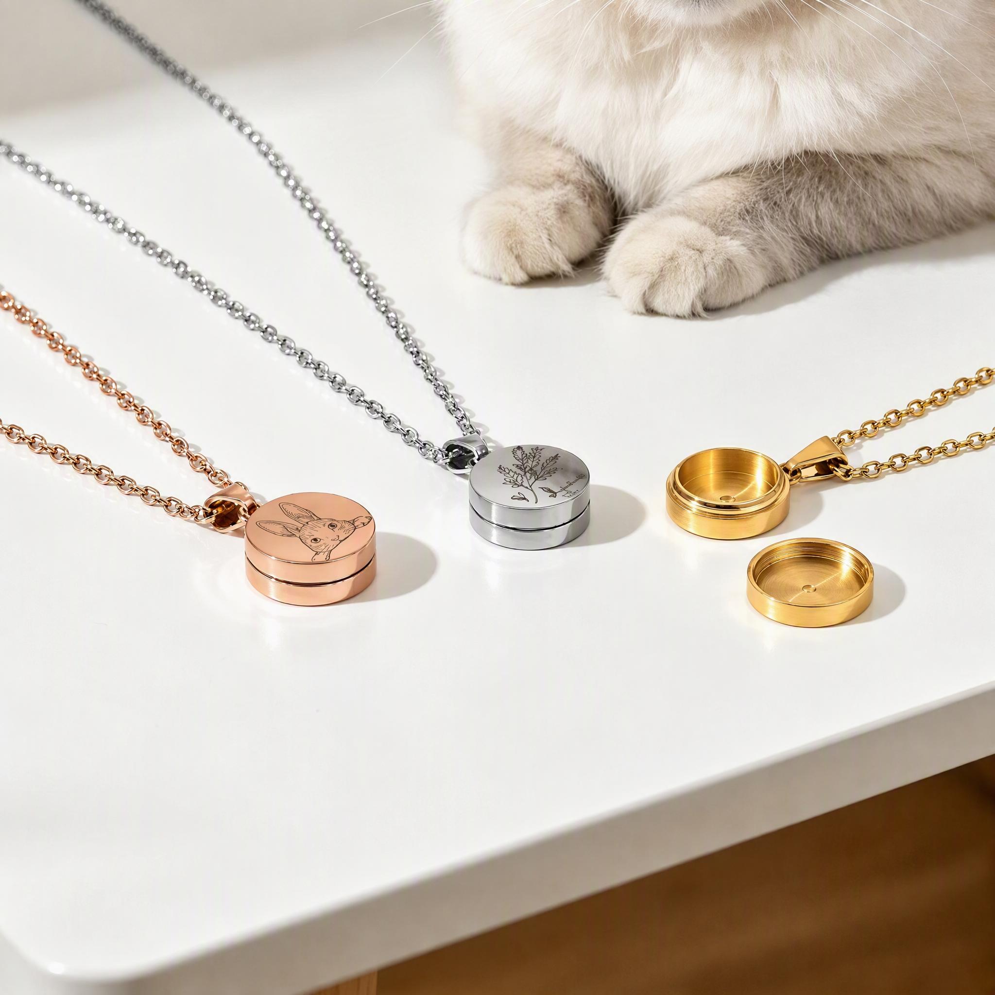 Custom Double-Sided Pet Memorial Necklace – Personalized Ashes & Fur Keepsake