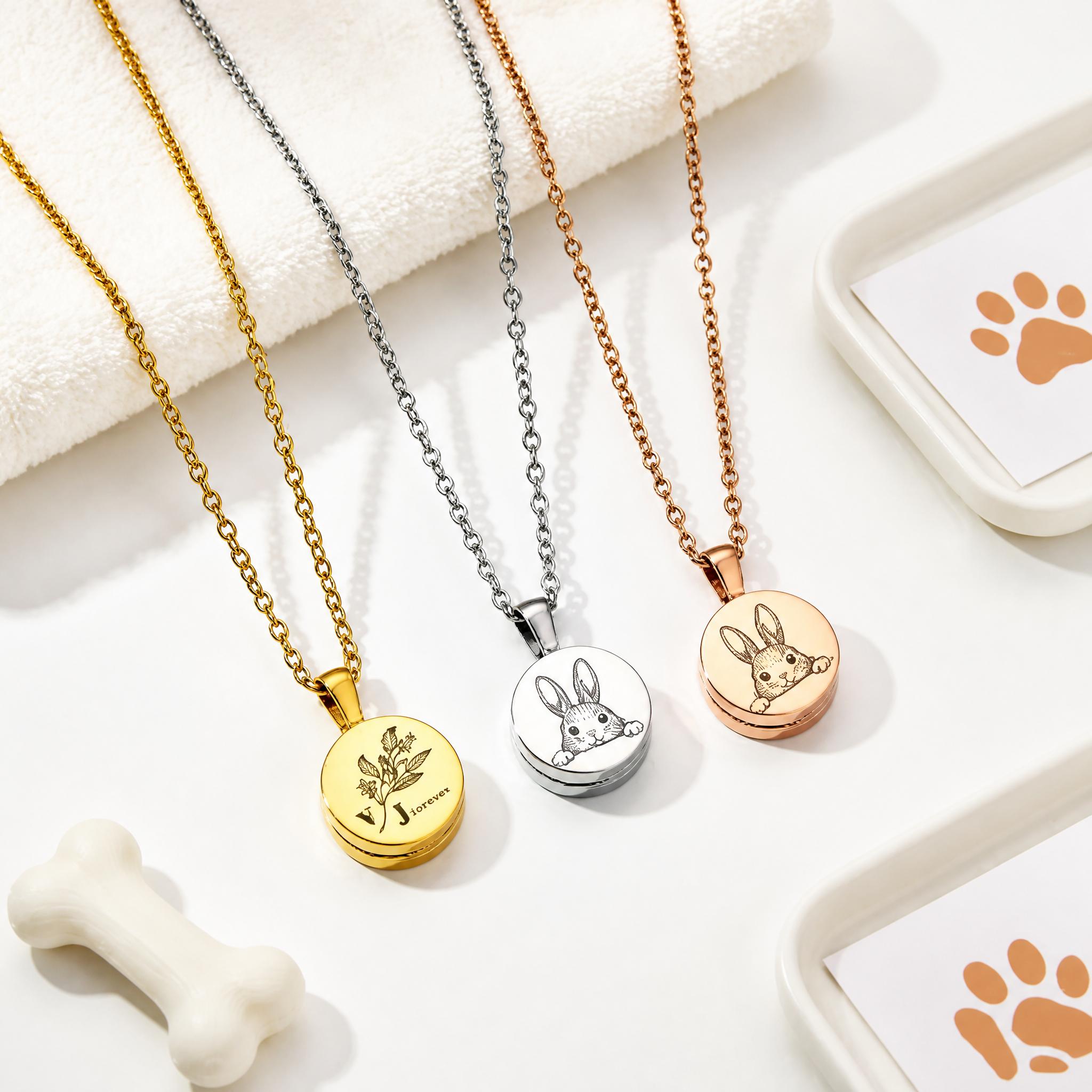 Custom Double-Sided Pet Memorial Necklace – Personalized Ashes & Fur Keepsake