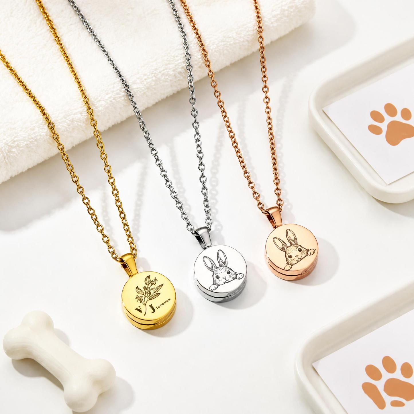 Custom Double-Sided Pet Memorial Necklace – Personalized Ashes & Fur Keepsake