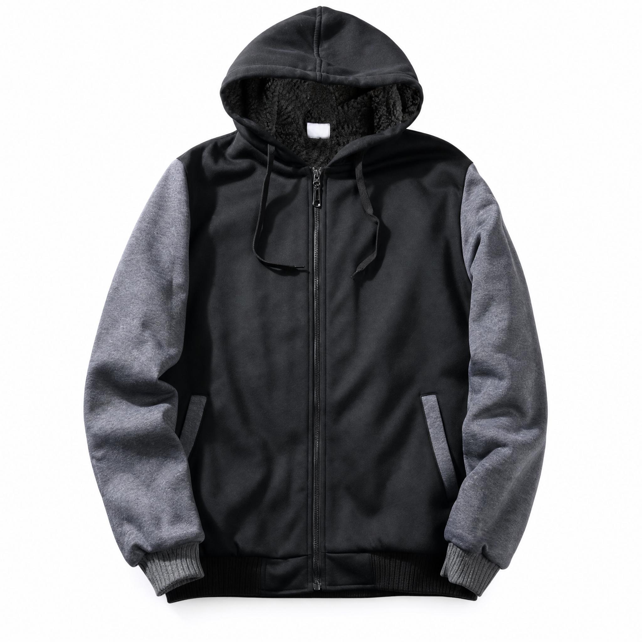 Custom Men’s Contrast Fleece Jacket – Personalized Back Print Zip-Up Hoodie