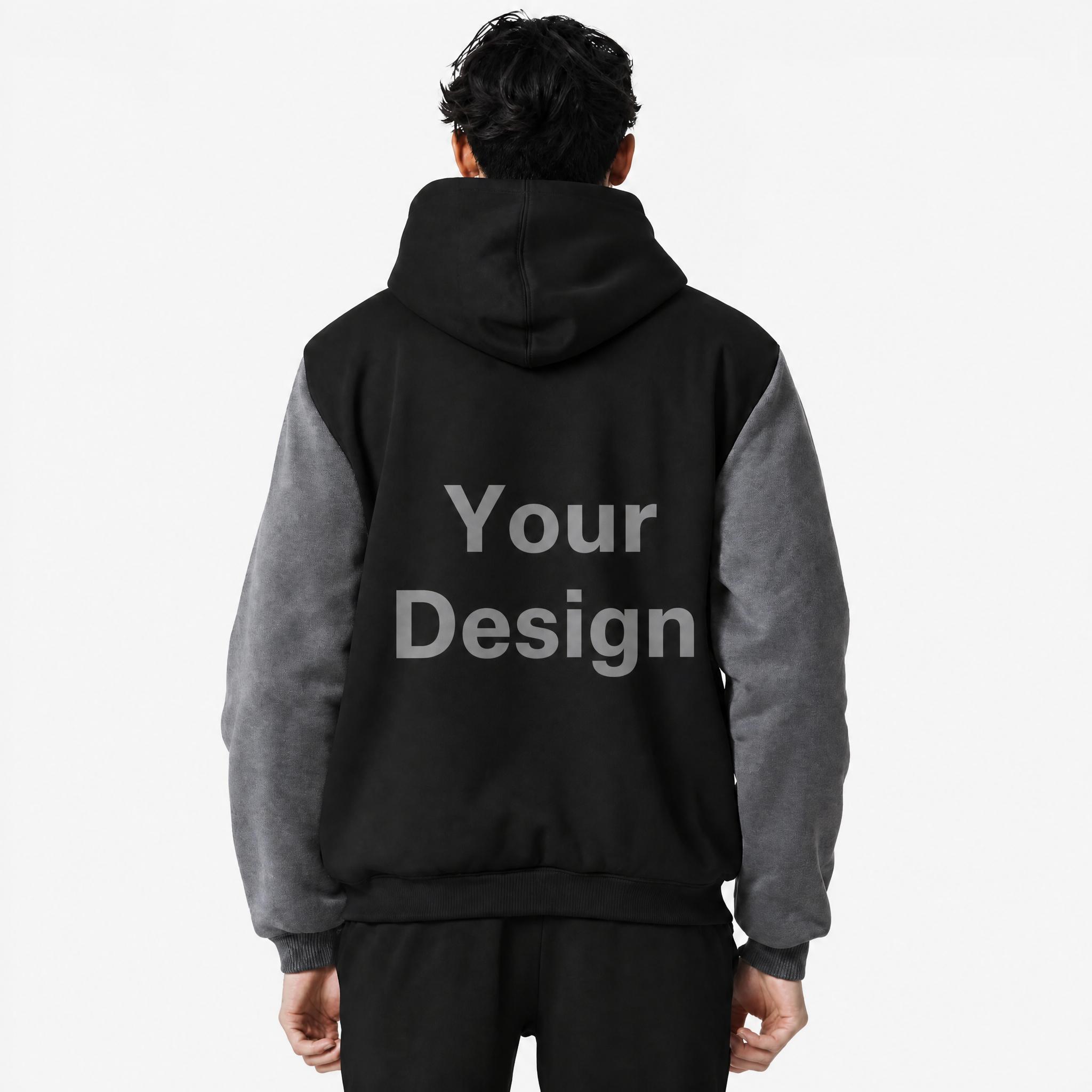 Custom Men’s Contrast Fleece Jacket – Personalized Back Print Zip-Up Hoodie