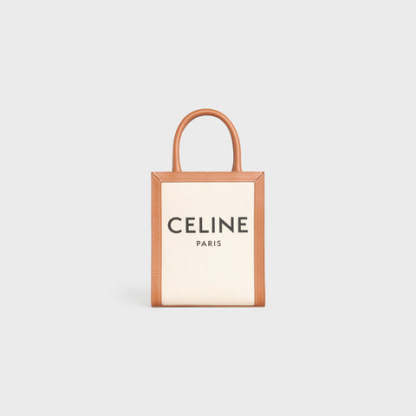 ミニ バーティカル CELINE カバ / プリントテキスタイル & カーフスキン ナチュラル / タン