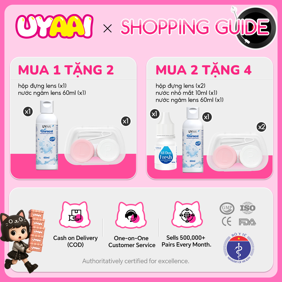 【Mua 1 tặng Gifts | Số đo 0-4 】Kính áp tròng màu UYAAI Snow Ball Series 6 tháng