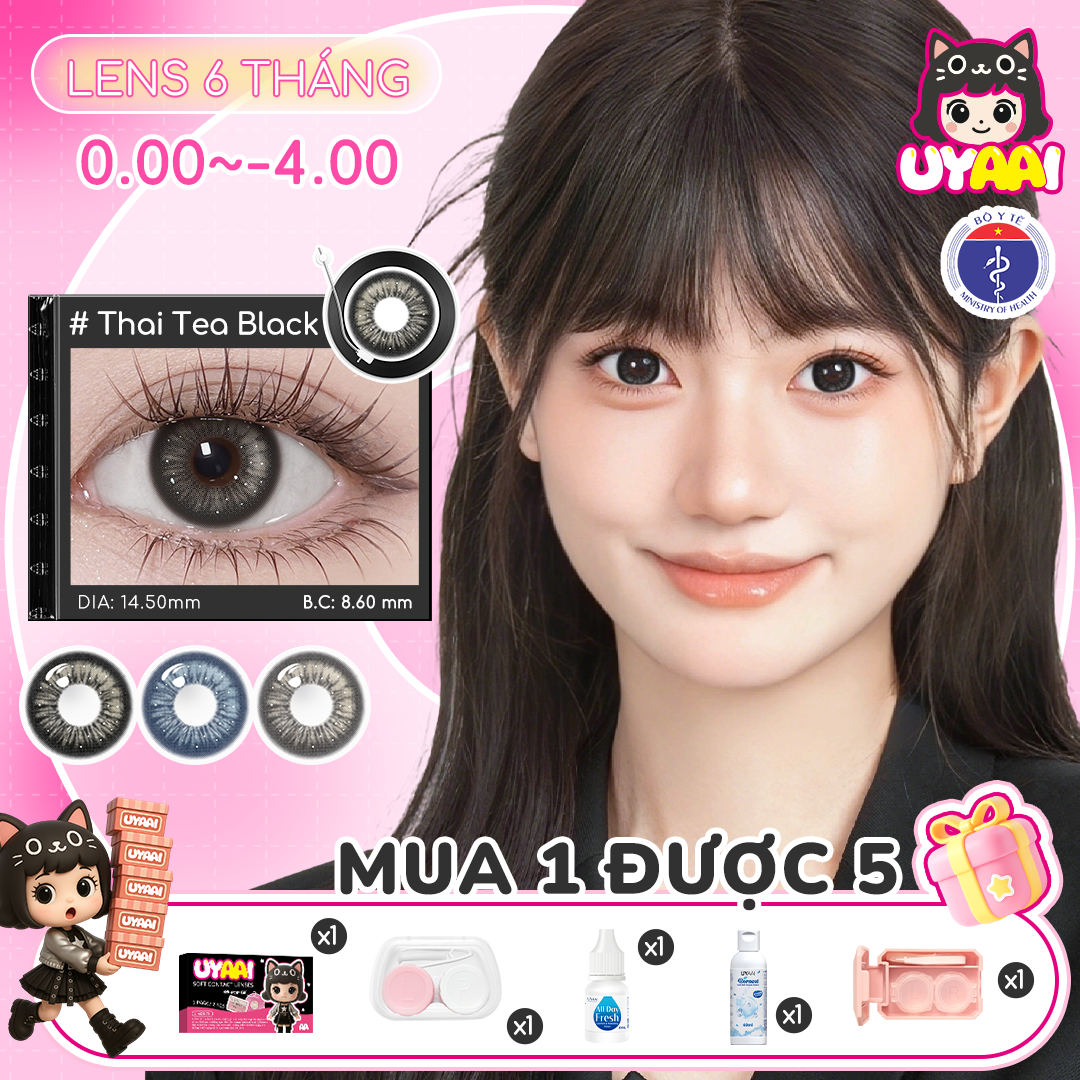【Mua 1 tặng Gifts | Số đo 0-4 】Kính áp tròng màu UYAAI Thai Tea Series 6 tháng