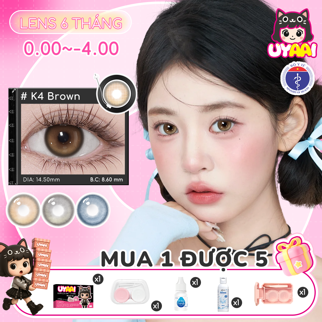 【Mua 1 tặng Gifts | Số đo 0-4 】Kính áp tròng màu UYAAI K4 Series 6 tháng