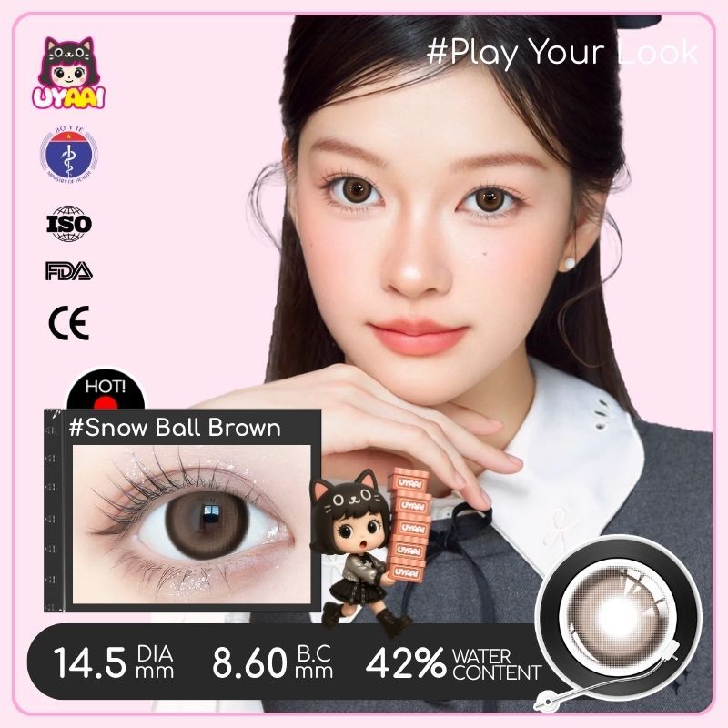 【Số đo 0-4】Kính áp tròng màu UYAAI Snow Ball Brown 6 tháng