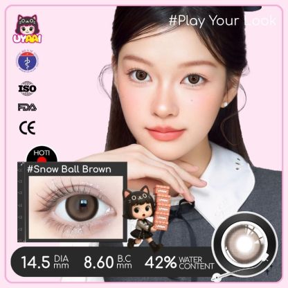 【Số đo 0-4】Kính áp tròng màu UYAAI Snow Ball Brown 6 tháng