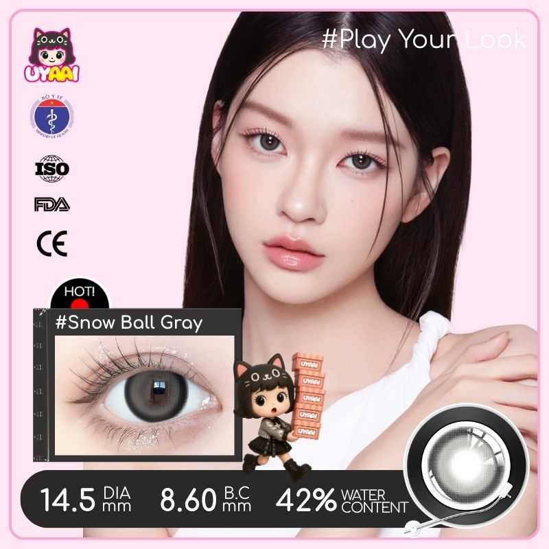 【Số đo 0-4】Kính áp tròng màu UYAAI Snow Ball Gray 6 tháng