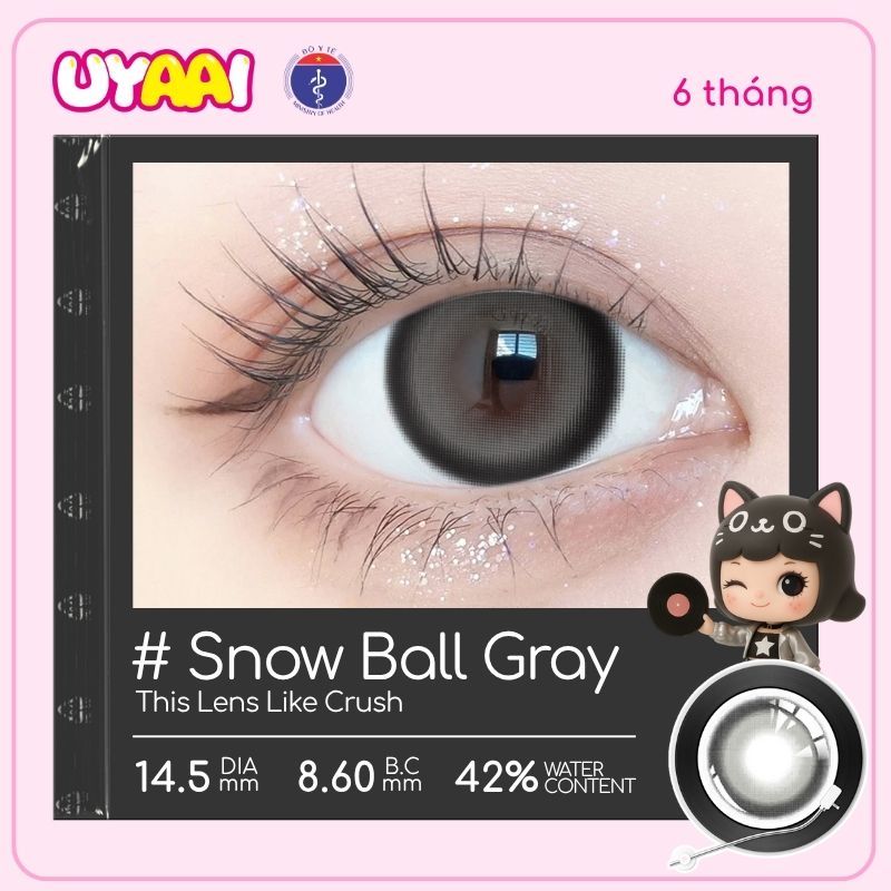 【Số đo 0-4】Kính áp tròng màu UYAAI Snow Ball Gray 6 tháng