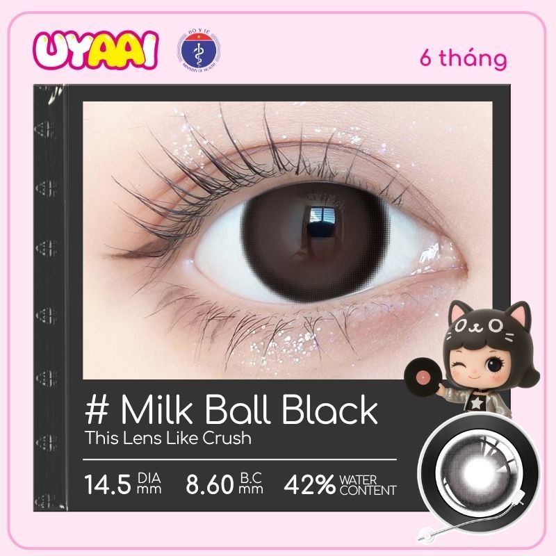 【Số đo 0-4】Kính áp tròng màu UYAAI Milk Ball Black 6 tháng