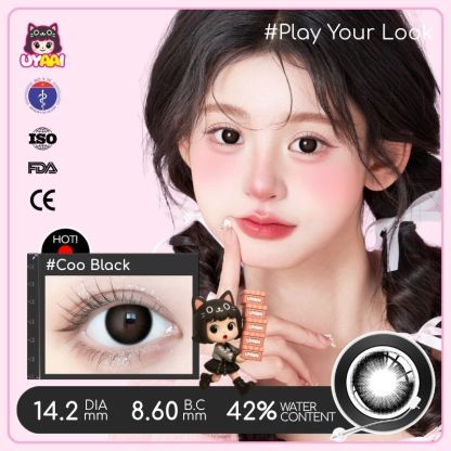 【Số đo 0-4】Kính áp tròng màu UYAAI Coo Black 6 tháng
