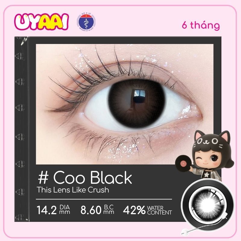【Số đo 0-4】Kính áp tròng màu UYAAI Coo Black 6 tháng