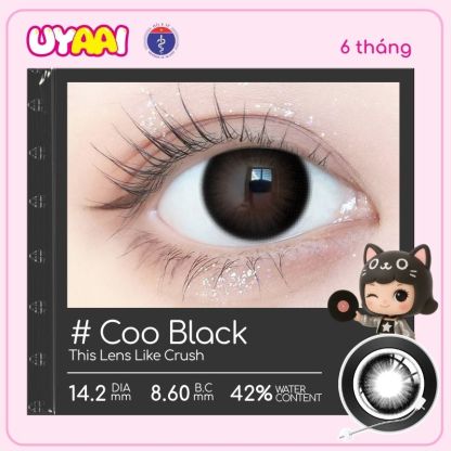 【Số đo 0-4】Kính áp tròng màu UYAAI Coo Black 6 tháng