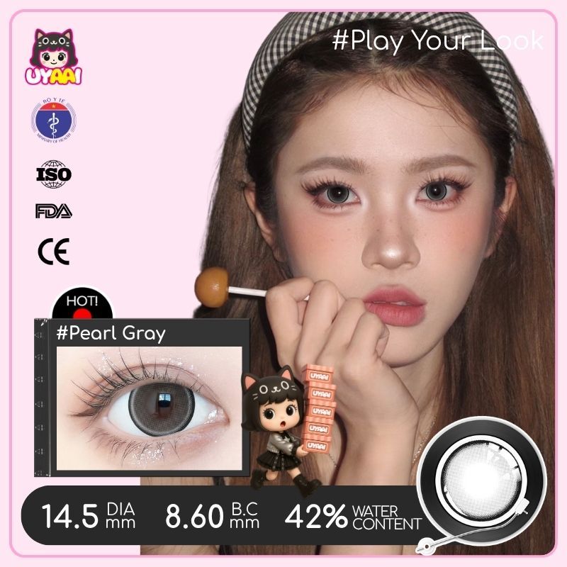 【Số đo 0-4】Kính áp tròng màu UYAAI Pearl Grey 6 tháng