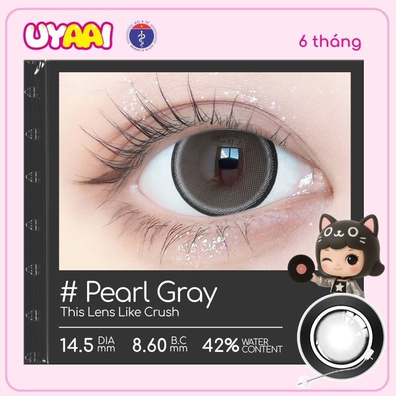 【Số đo 0-4】Kính áp tròng màu UYAAI Pearl Grey 6 tháng