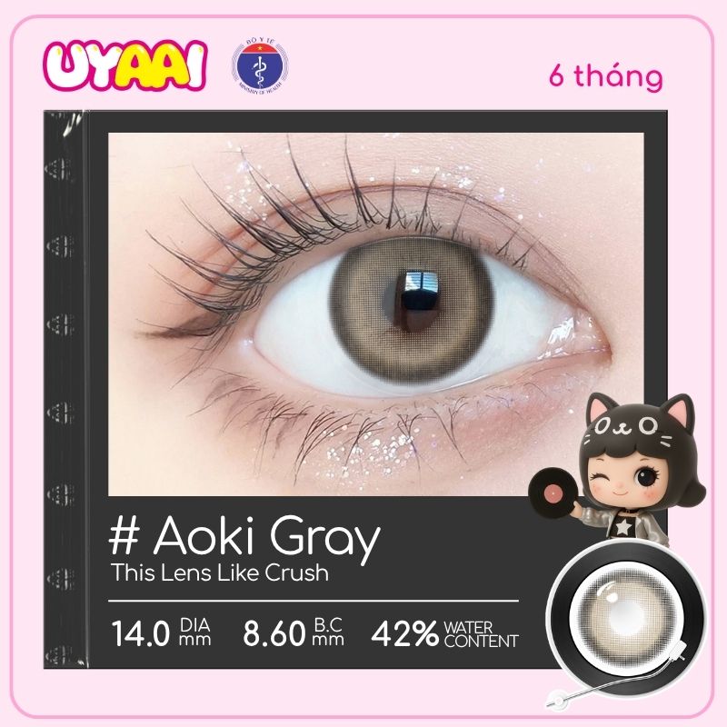 Kính áp tròng màu UYAAI Aoki Grey 6 tháng