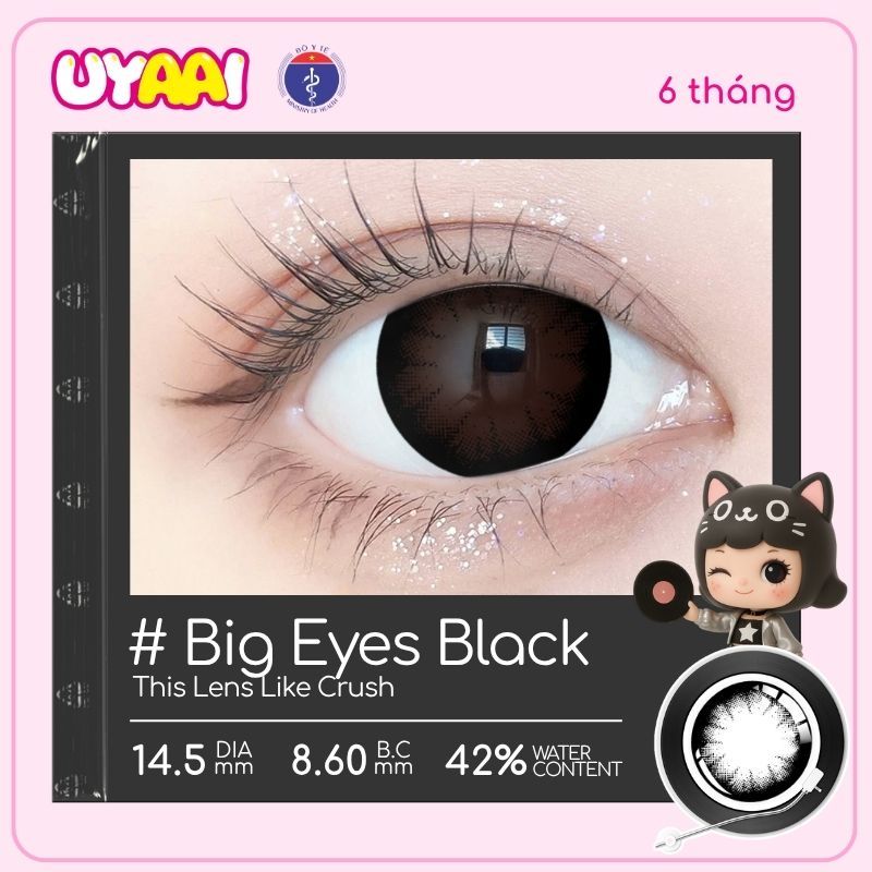 【Số đo 0-4】Kính áp tròng màu UYAAI Big eyes BLACK 6 tháng