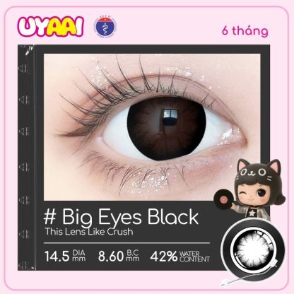 【Số đo 0-4】Kính áp tròng màu UYAAI Big eyes BLACK 6 tháng