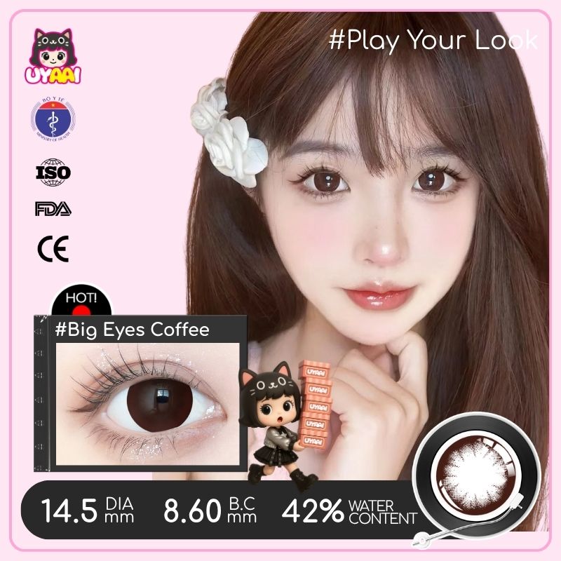 【Số đo 0-4】Kính áp tròng màu UYAAI Big eyes COFFEE 6 tháng