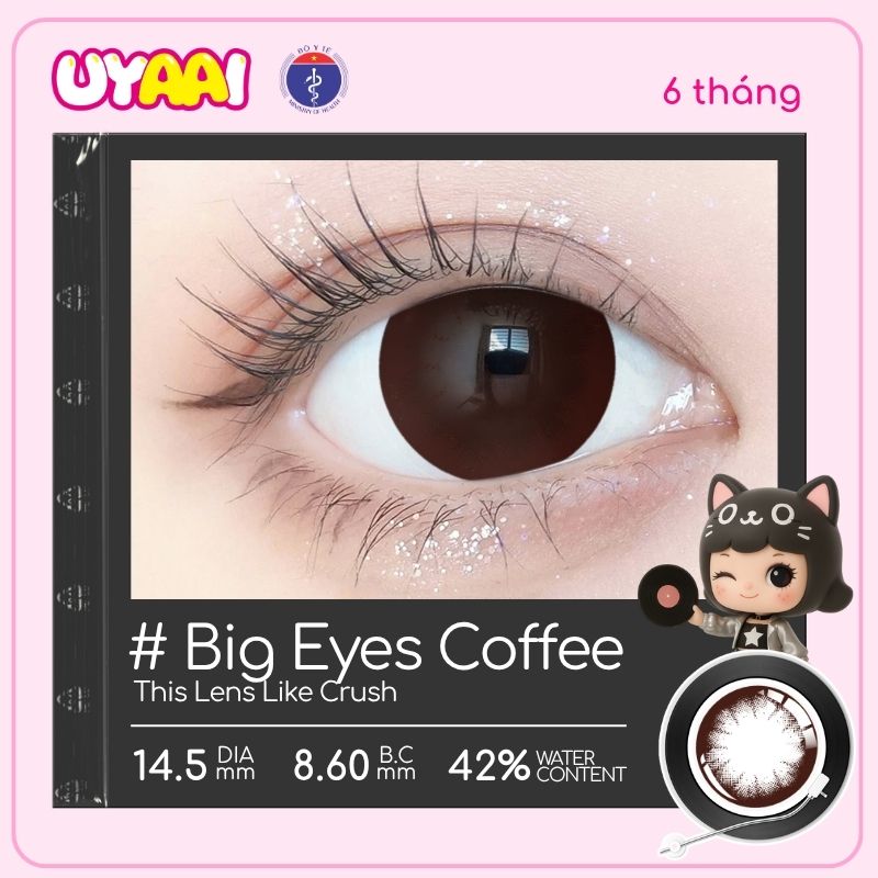 【Số đo 0-4】Kính áp tròng màu UYAAI Big eyes COFFEE 6 tháng