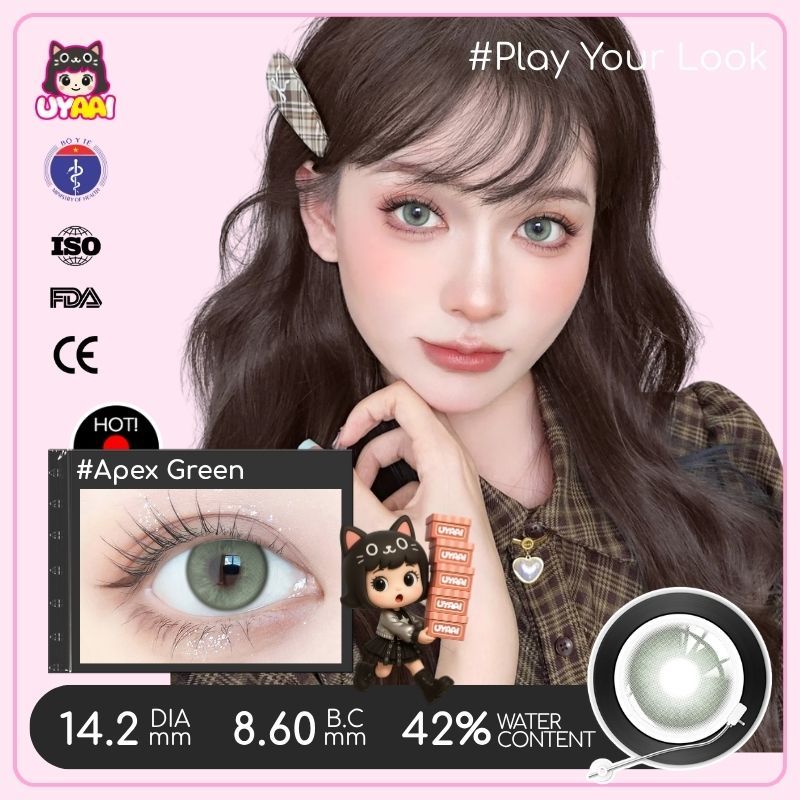 Kính áp tròng màu UYAAI Apex Green 6 tháng