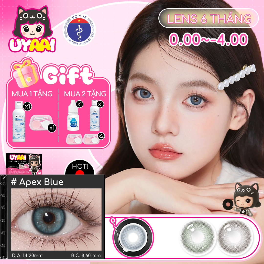 【Mua 1 tặng Gifts | Số đo 0-4 】Kính áp tròng màu UYAAI 14.2mm Glacier/Apex Series 6 tháng