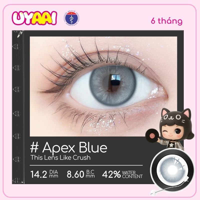 【Số đo 0-4】Kính áp tròng màu UYAAI Apex Blue 6 tháng