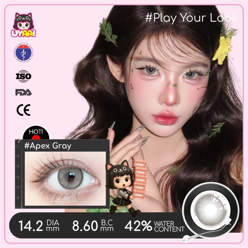 【Số đo 0-4】Kính áp tròng màu UYAAI Apex Gray 6 tháng