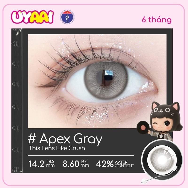 【Số đo 0-4】Kính áp tròng màu UYAAI Apex Gray 6 tháng