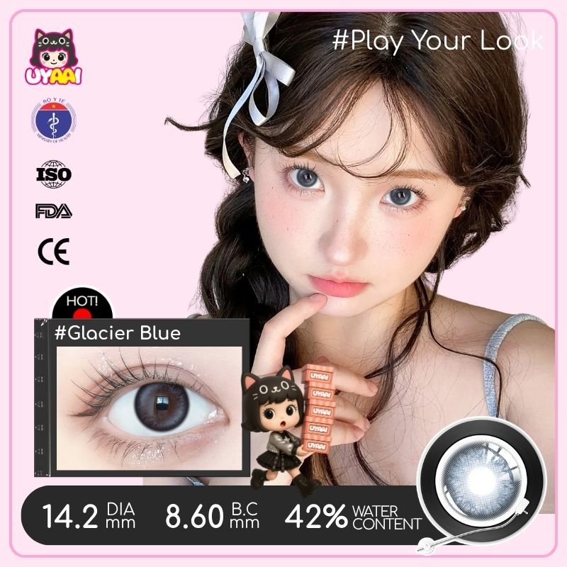 【Số đo 0-4】Kính áp tròng màu UYAAI Glacier Blue 6 tháng