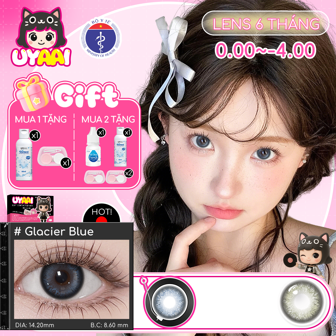【Mua 1 tặng Gifts | Số đo 0-4 】Kính áp tròng màu UYAAI 14.2mm Glacier/Apex Series 6 tháng