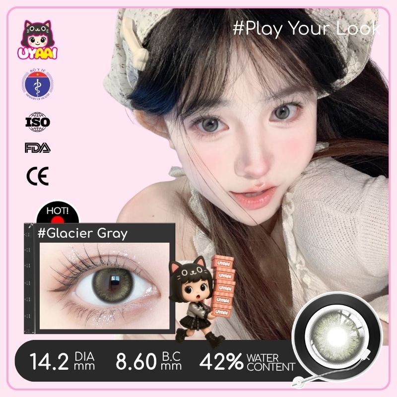 【Số đo 0-6】Kính áp tròng màu UYAAI Glacier Gray 6 tháng