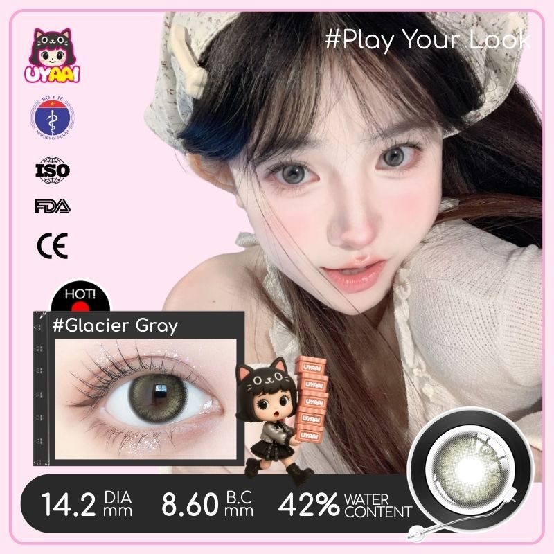 【Số đo 0-6】Kính áp tròng màu UYAAI Glacier Gray 6 tháng