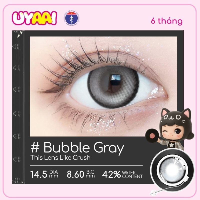Kính áp tròng màu UYAAI Bubble Gray 6 tháng