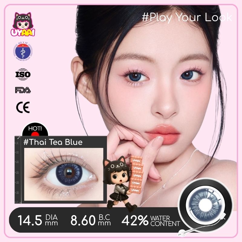 Kính áp tròng màu UYAAI Thai Tea Blue 6 tháng