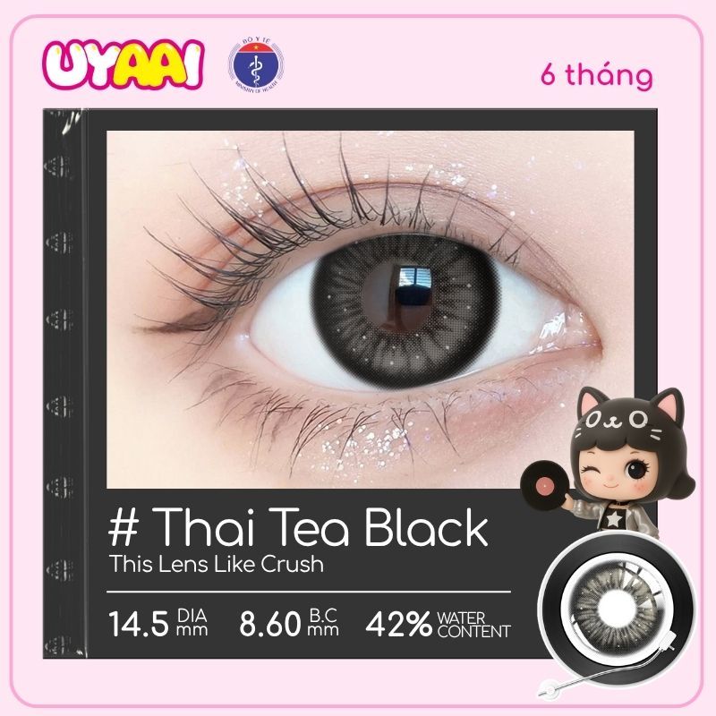 【Số đo 0-6】Kính áp tròng màu UYAAI Thai Tea Black 6 tháng