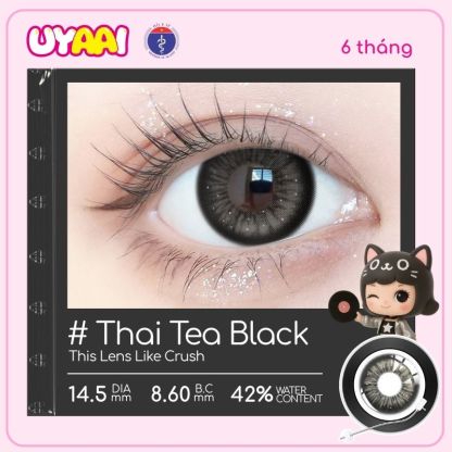 【Số đo 0-6】Kính áp tròng màu UYAAI Thai Tea Black 6 tháng