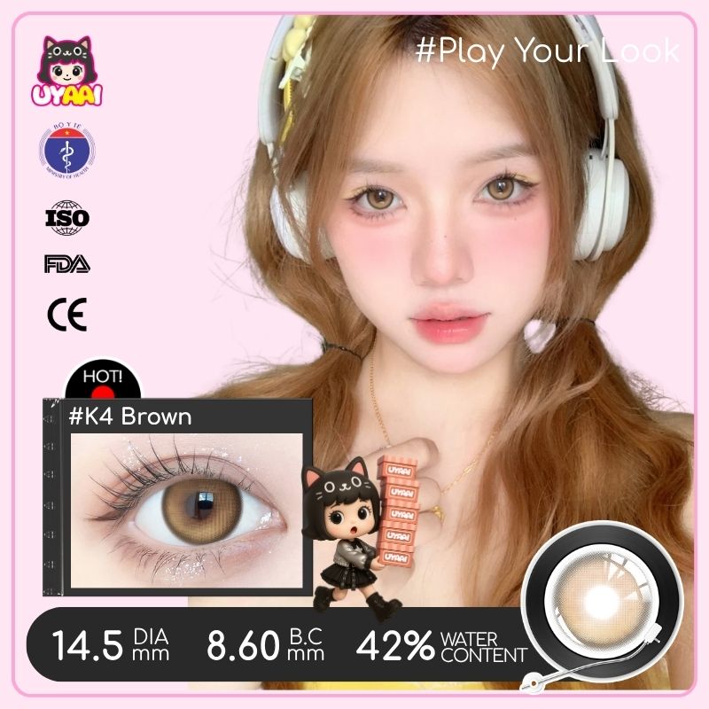 【Số đo 0-4】Kính áp tròng màu UYAAI K4 Brown 6 tháng